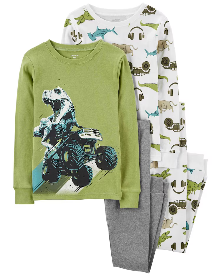 Pijama longo infantil 4 peças dinossauros multicor |