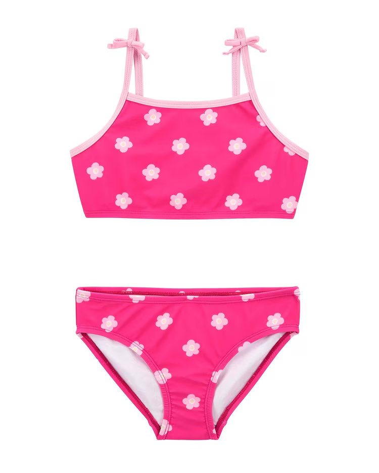 Biquíni infantil alças finas de floral rosa |