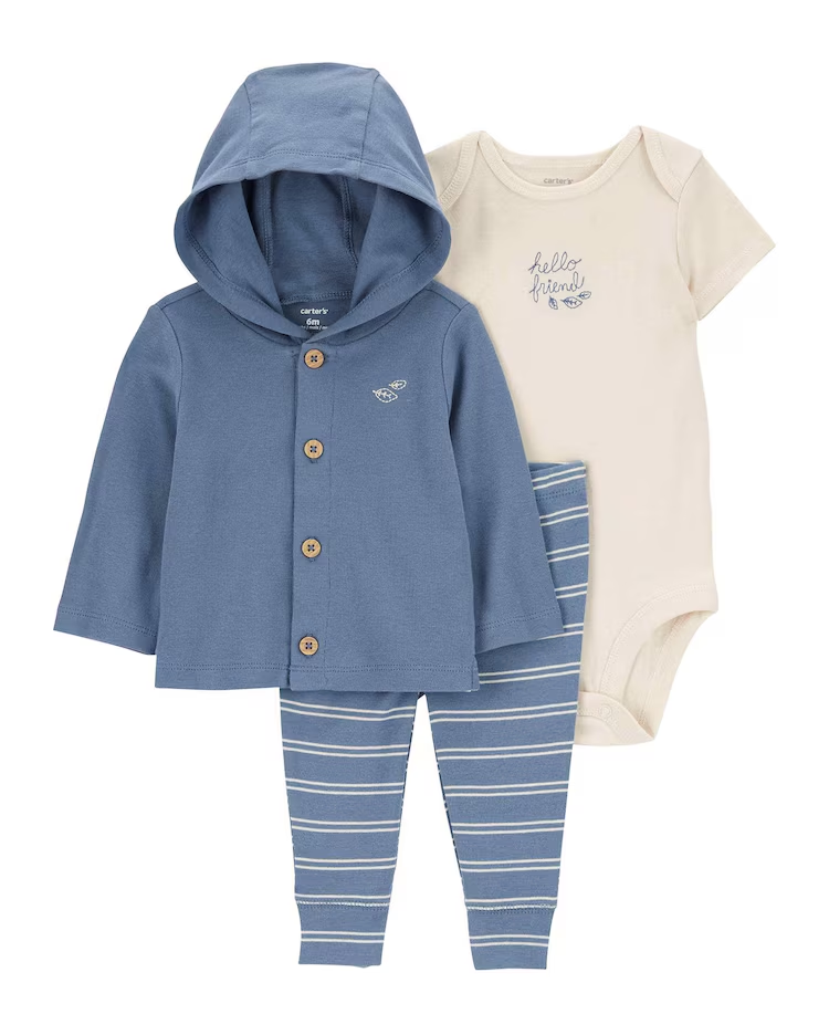 Conjunto longo bebê 3 peças avião de papel multicor |