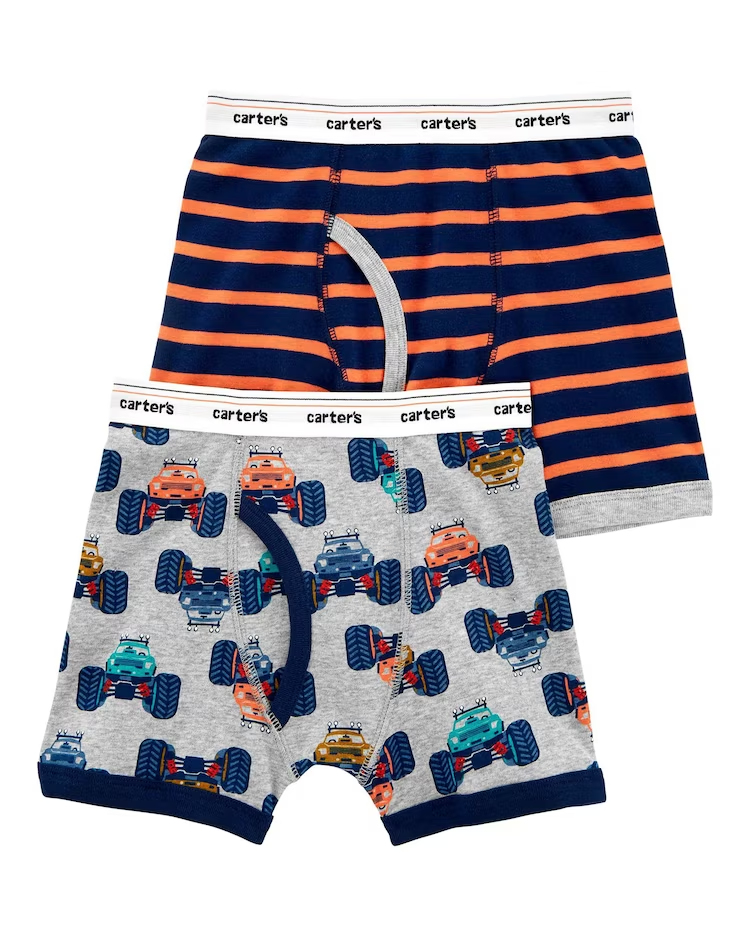 Kit cueca infantil boxer 2 peças carrinhos e listra cinza |